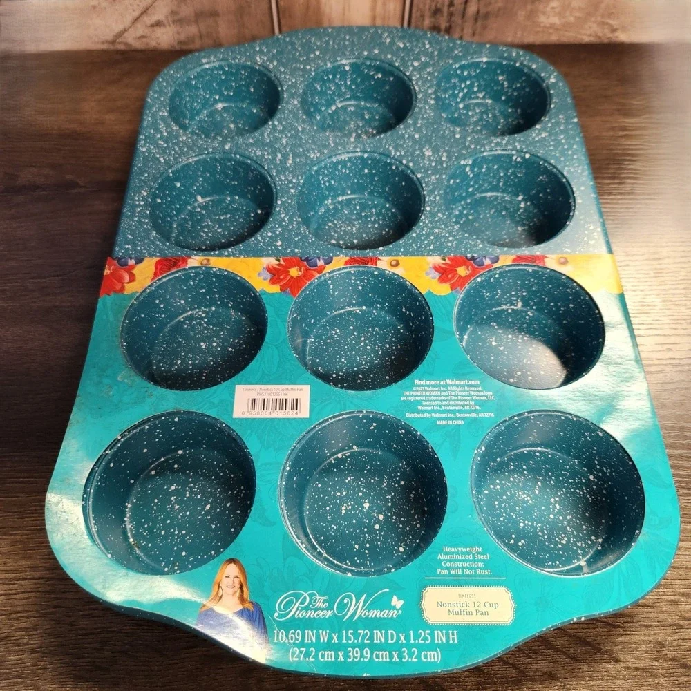 The Pioneer Woman Teal Speckle Timeless Nonstick Muffin Cupcake Pan New W/Tags